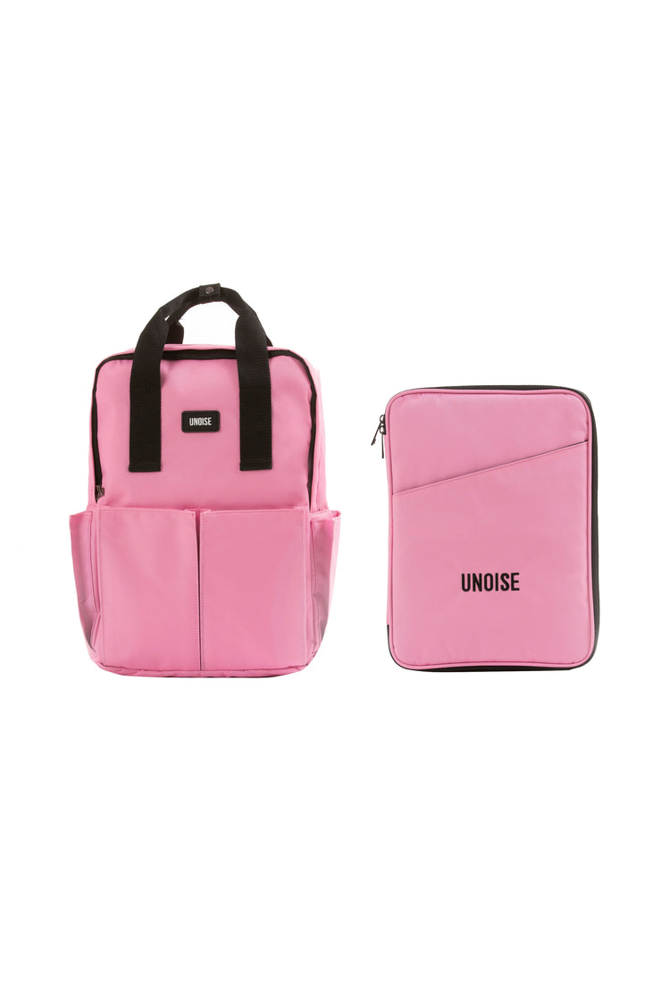 pembe sırt çantası ve pembe laptop kılıfı seti
